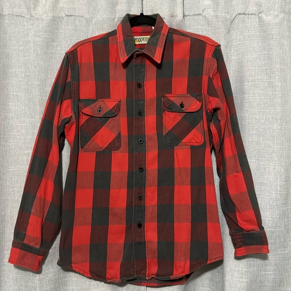 Men’s Vintage Cotton Flannel-Sz M-Red&Black Buffalo Plaid - Picture 2 of 15